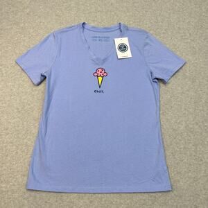 Life is Good Class Chill Ice Cream Short Sleeve Tee Womens XS Periwinkle V-Neck